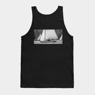 Traditional brown boat racing on Wroxham Broad, Norfolk Tank Top